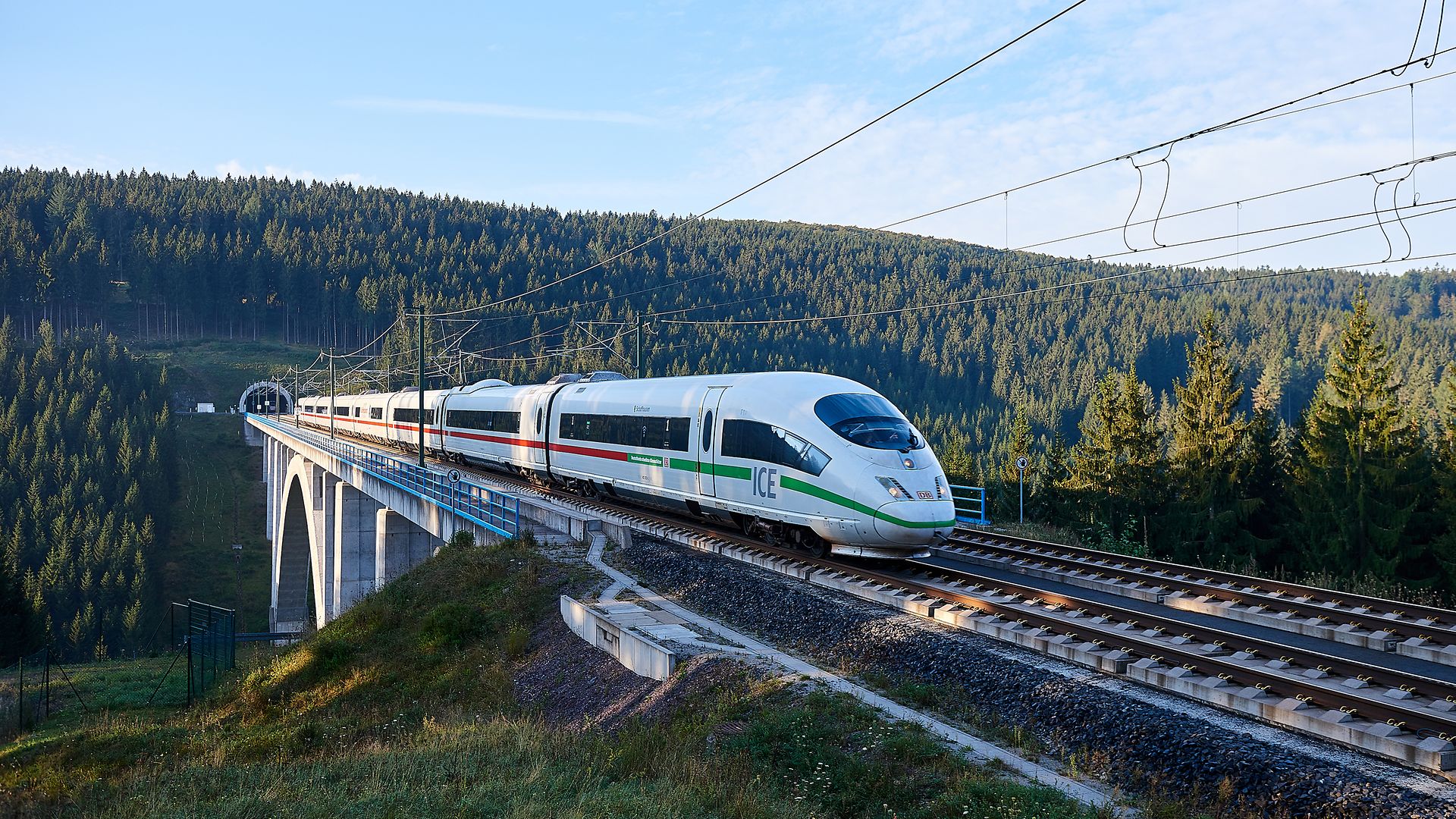 ICE fährt über eine Brücke